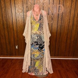 Colorful Paisley Maxi Dress Fresh of LA M Boho Whimsigoth Y2K Artsy Fairy Grunge